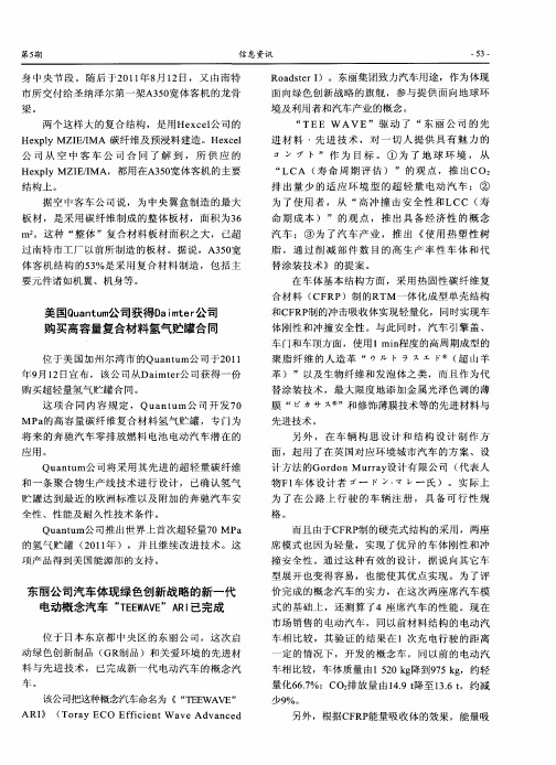 东丽公司汽车体现绿色创新战略的新一代电动概念汽车“TEEWAVE”ARI已完成