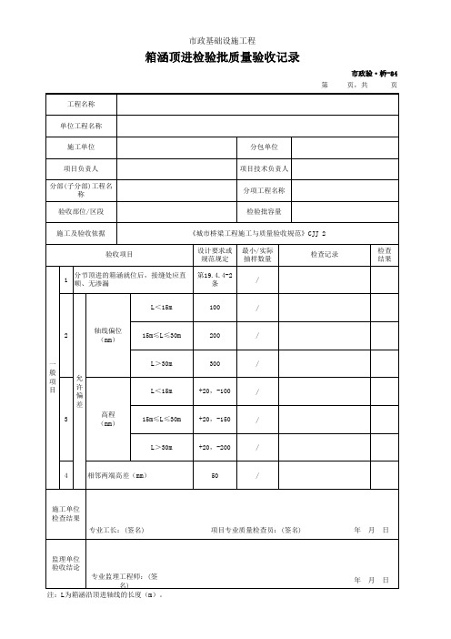 市政验·桥-84 箱函顶进检验批质量验收记录