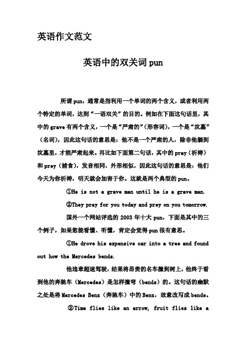 英语作文范文-英语中的双关词pun