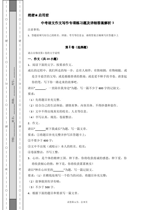 中考语文作文写作专项练习题及详细答案解析3