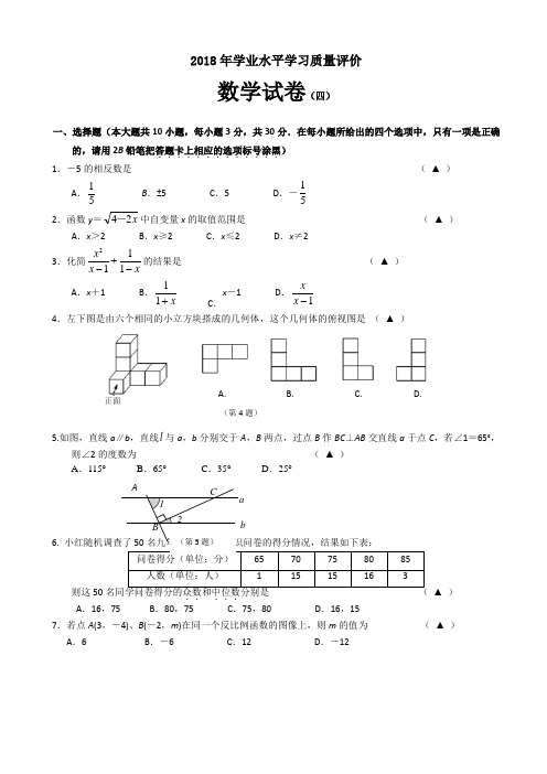 2018年初中学业水平抽测试仿真模拟数学试题(修订版四) -