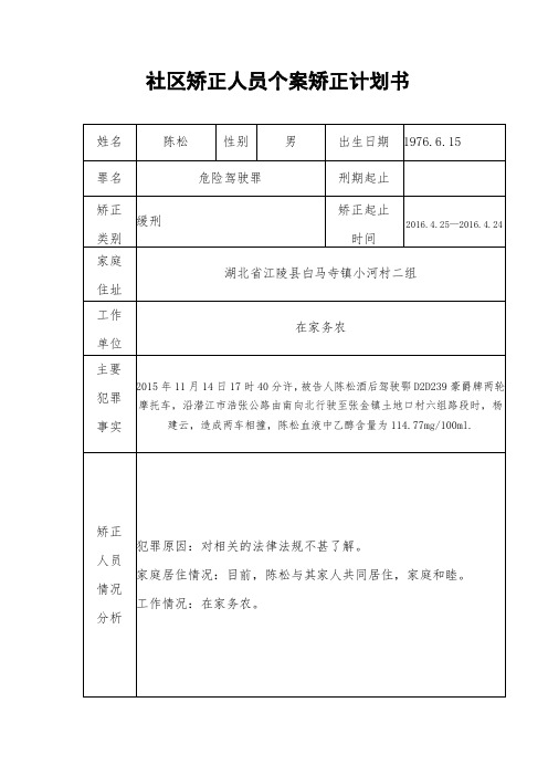 社区矫正人员个案矫正计划书