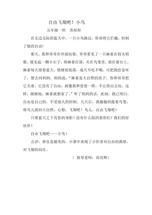 自由飞翔吧(五年级一班  苏彤彤)