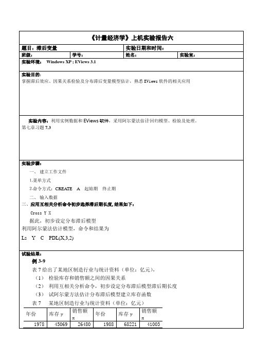计量经济学试验报告书六
