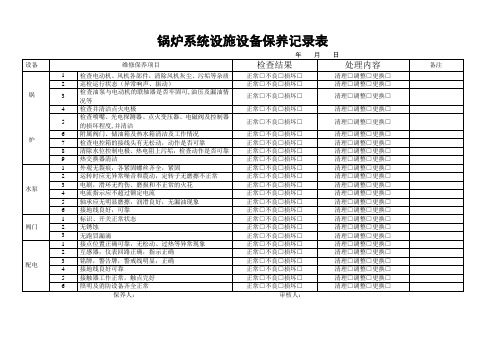 锅炉系统设施设备保养记录表