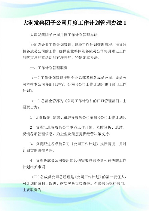 大润发集团子公司月度工作策划管理办法.doc