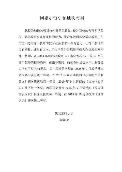 示范引领及师德师风证明材料