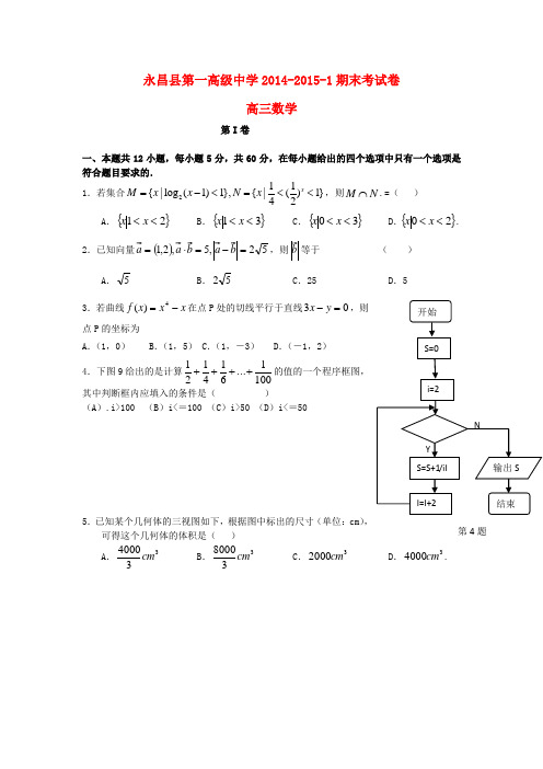 甘肃省永昌县第一中学2015届高三数学上学期期末考试试题文