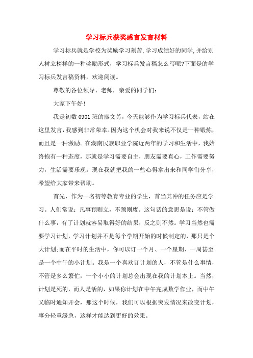 2020年学习标兵获奖感言发言材料