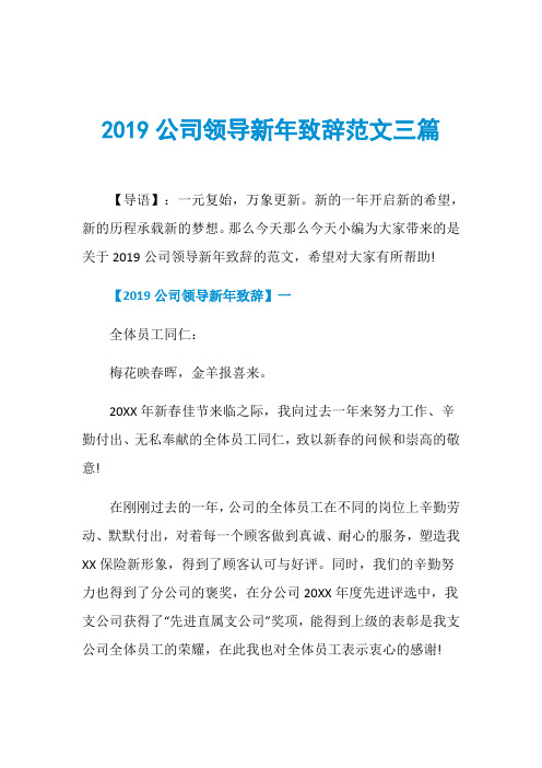 2019公司领导新年致辞范文三篇