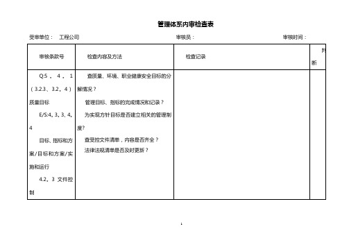 工程公司内部审核检查表