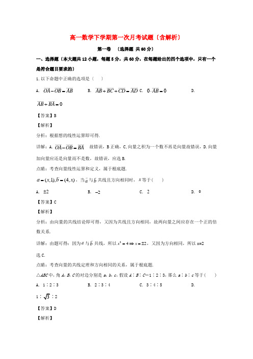 湖北省十堰市郧阳中学高一数学下学期第一次月考试题(含解析)