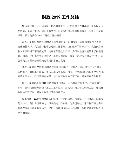 财政2019工作总结