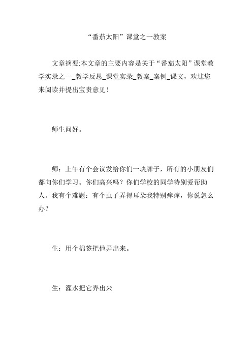 “番茄太阳”课堂之一教案