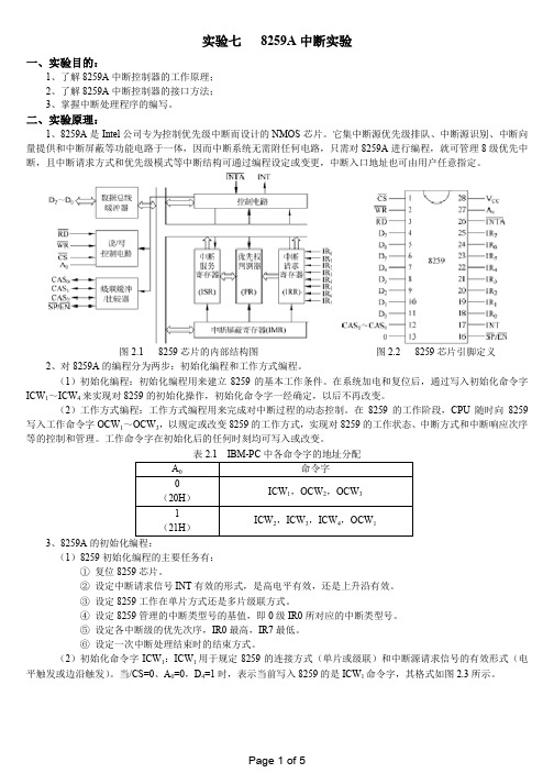 实验七  8259A中断实验