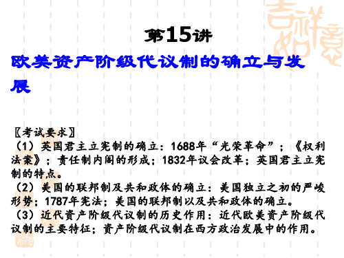 第15讲欧美资产阶级代议制的确立与发展-江苏省启东中学高考历史复习课件(共18张PPT)