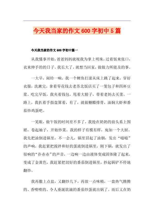 今天我当家的作文600字初中5篇