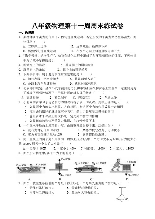 八年级物理第十一周周末练试卷