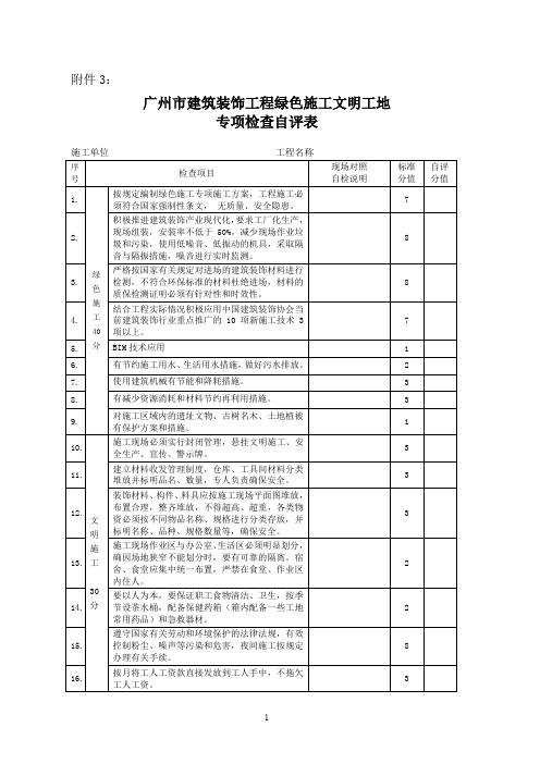 广州建筑装饰工程绿色施工文明工地专项检查自评表