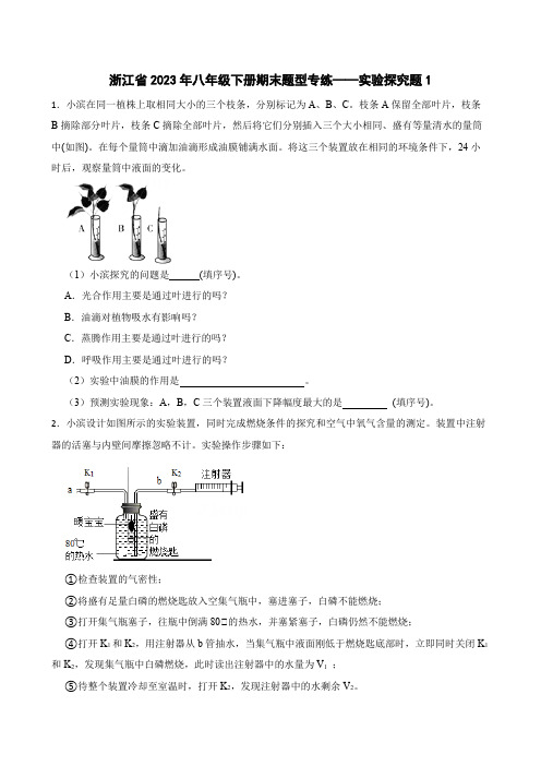 期末题型专练——实验探究题1---2023-2024学年浙教版科学八年级下册