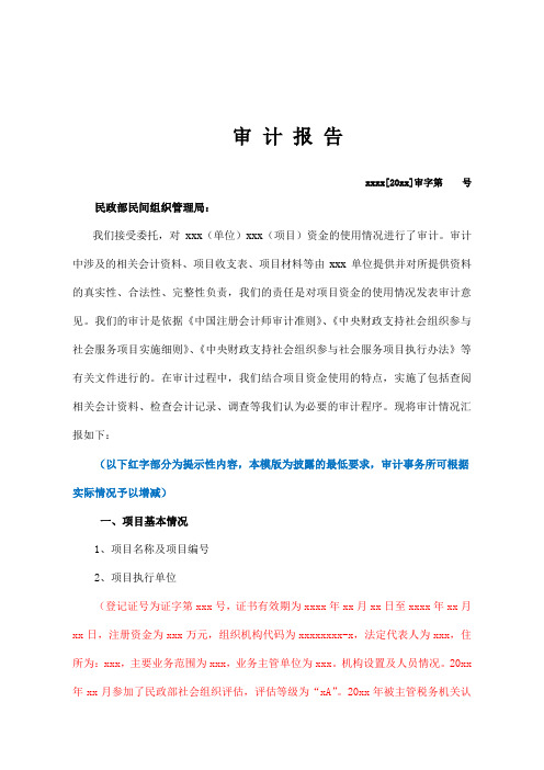 民政部社会服务项目审计报告模板