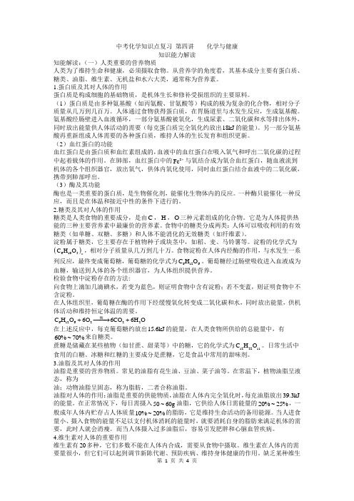 中考化学知识点复习 第四讲：化学与健康