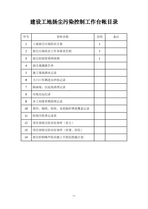 一套完整的扬尘污染控制工作台帐