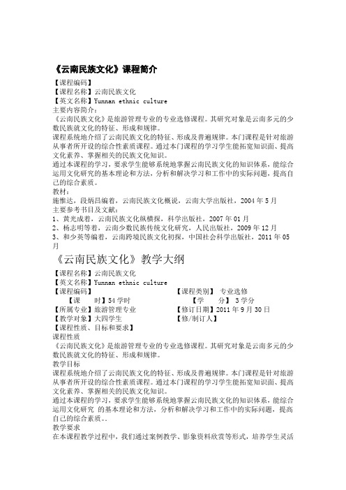 云南民族文化教学大纲