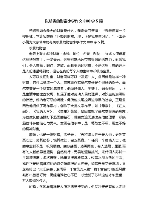 以珍贵的财富小学作文800字5篇