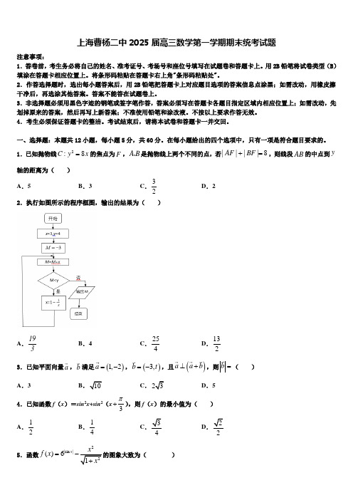 上海曹杨二中2025届高三数学第一学期期末统考试题含解析