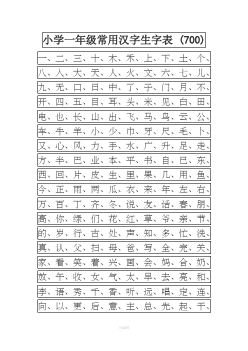 常用汉字生字表(幼儿园大班)