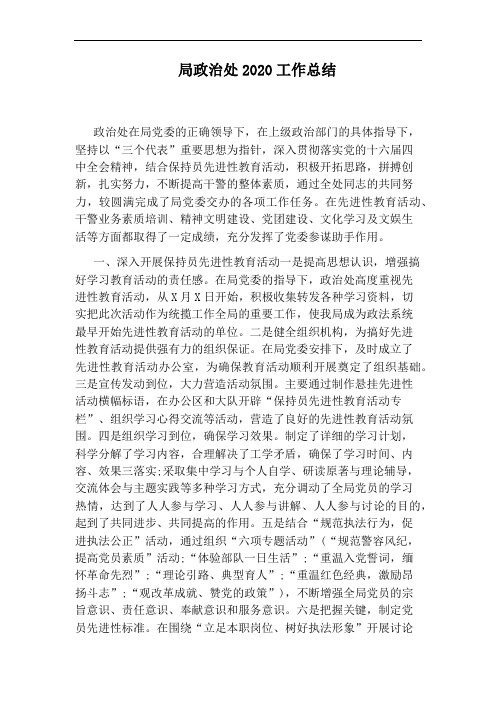 局政治处2020工作总结