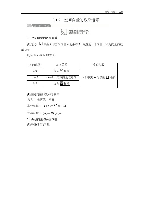 高中数学《空间向量的数乘运算》导学案