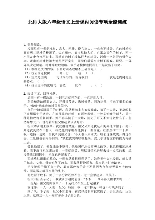 北师大版六年级语文上册课内阅读专项全能训练