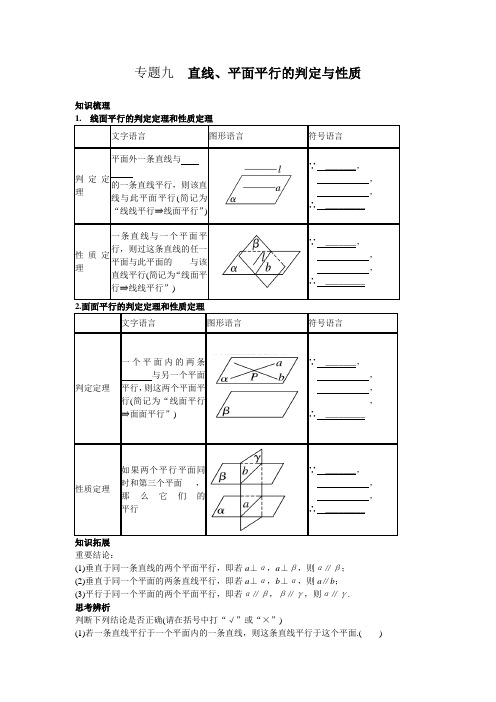 河南镇平县第一高级中学2017-2018学年高一数学专题复习训练(无答案)专题九  直线、平面平行的判定与性质