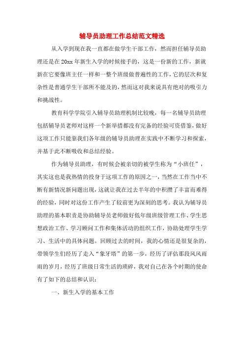 辅导员助理工作总结范文精选