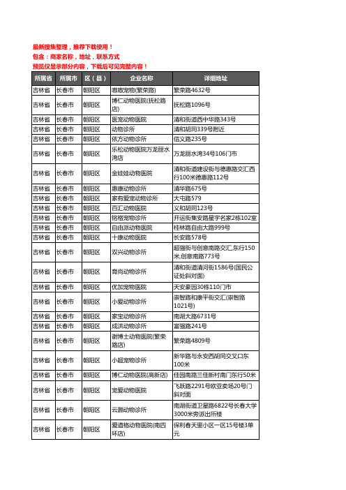 新版吉林省长春市朝阳区宠物医院企业公司商家户名录单联系方式地址大全50家
