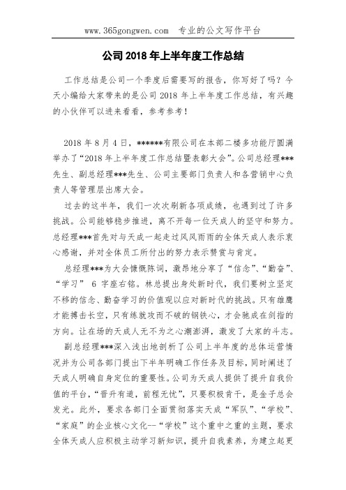 公司2018年上半年度工作总结