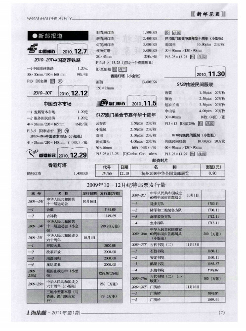 2009年10-12月纪特邮票发行量