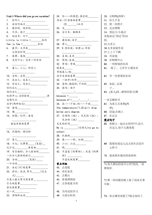 (完美打印版)2016新版新目标英语八年级上册单词默写1