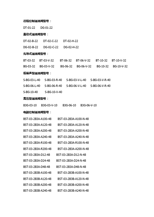 油研压力控制阀全系列型号