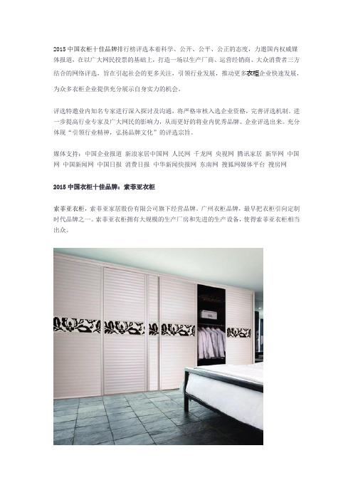 2015中国衣柜十佳品牌排行榜