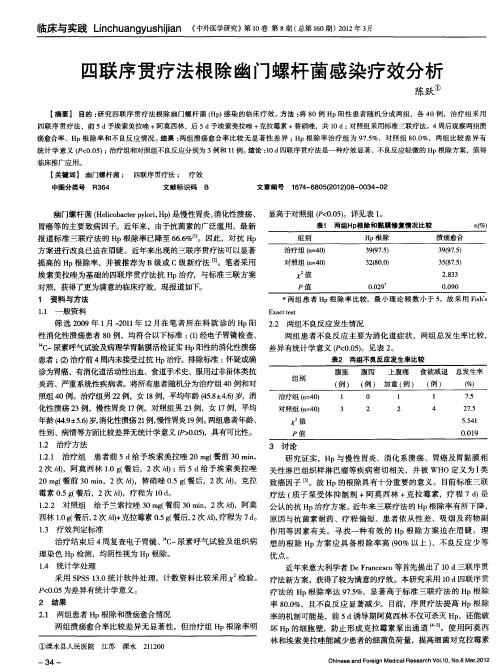 四联序贯疗法根除幽门螺杆菌感染疗效分析