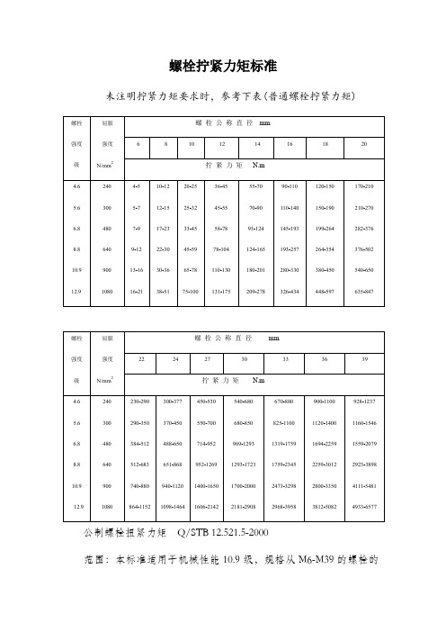 螺栓拧紧力矩标准-全(同名4109)