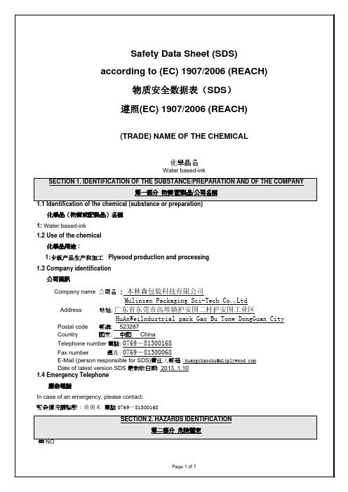 water-based ink MSDS