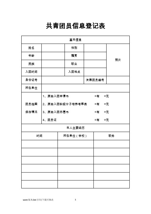 2021共青团员信息登记表(通用表)