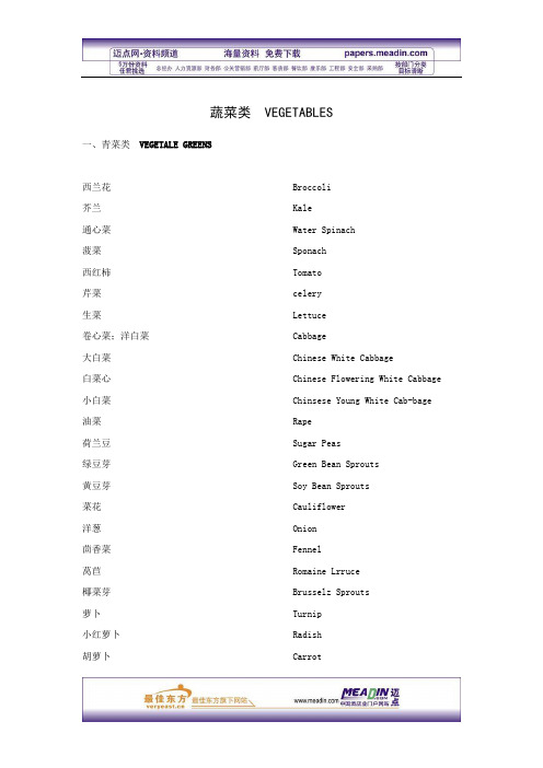 餐厅实用英语---蔬菜类