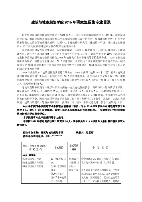 建筑与城市规划学院2016年研究生招生专业目录【模板】
