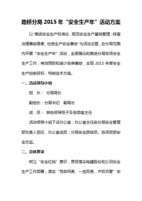 2015年“安全生产年”活动方案