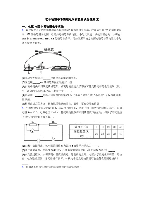 初中物理中考物理电学实验测试含答案(1)